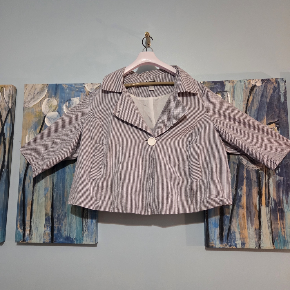Jessica London (JL Studio) Blue and White Striped Blazer